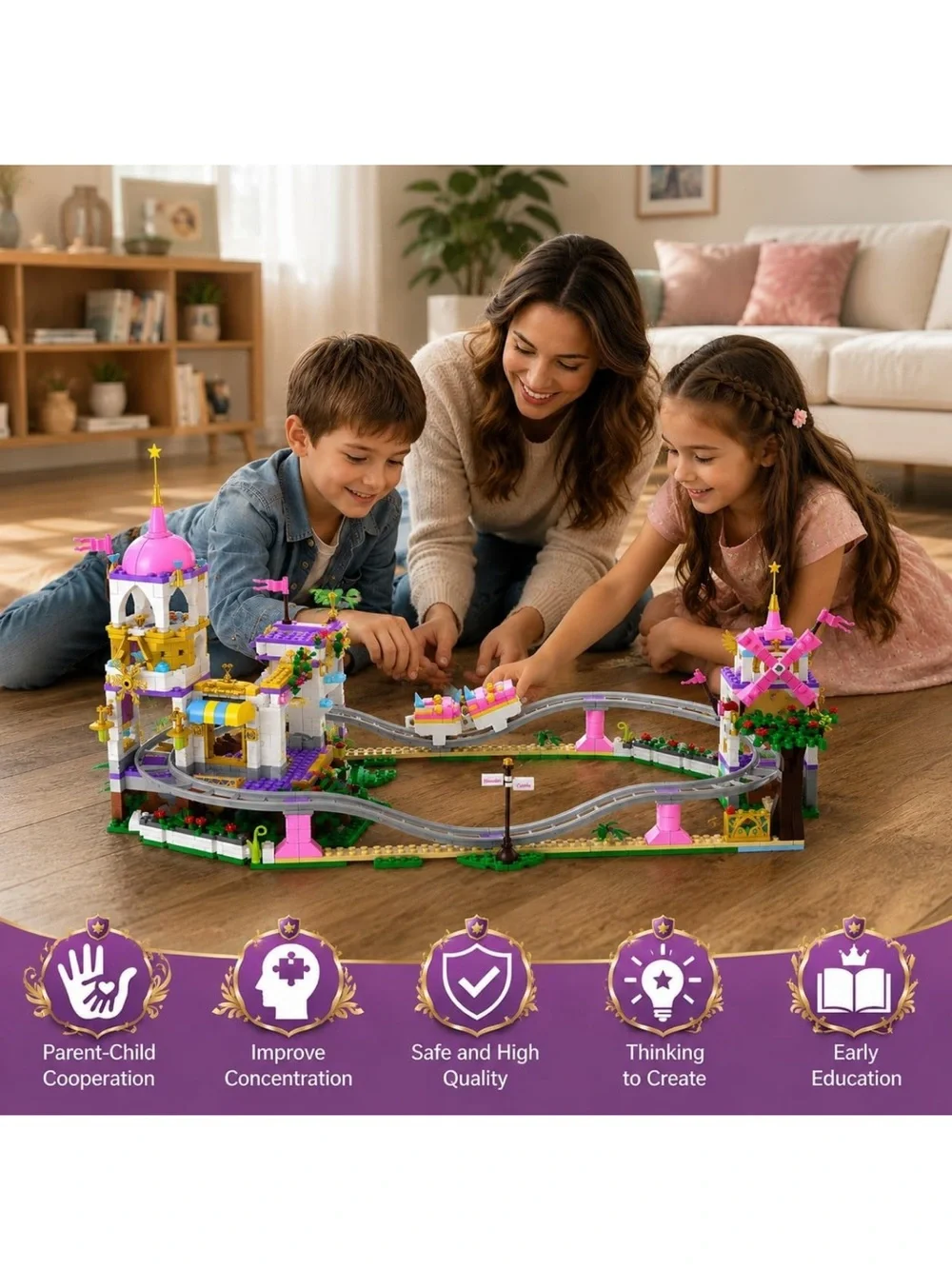 Castle Roller Coaster Building Set, STEM amusement park construction kit for kid